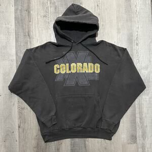 VTG Colorado Buffaloes 90s CU Buffs Faded Black College Pull Over Hoodie Sz 2XL